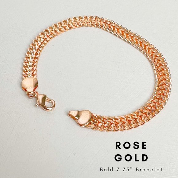 Authentaholic Jewelry - NWT Rose Gold Dipped Bold Statement Modern Fashion Layering Chain Bracelet 7.75”